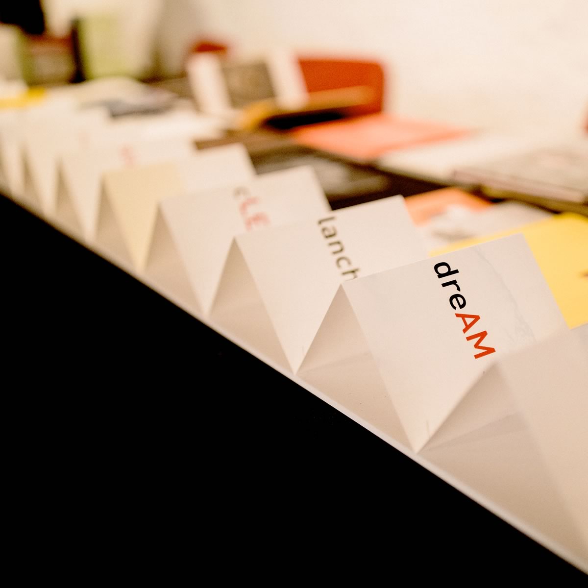 Photo of art book concertina folded on a black table. Photo: Rosie Hastie for The People’s Library 2018.